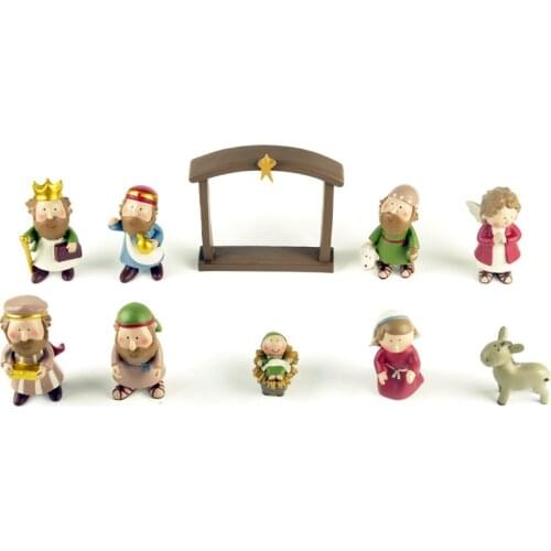 10pcs/lot Collection Christian Mini Sets 10pcs Christmas Nativity Scene includes Manger, Joseph, Jesus, Mary and Wisemen