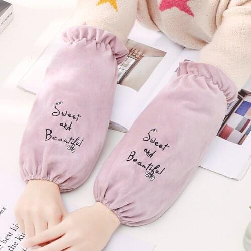 Korean version of cute embroidery long anti-fouling sleeves female adult student office elbow flannel white hand