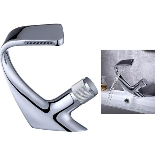 Copper Faucet Bathtub Kitchen Sink Mixer Cold Hot Tap - Silver Basin Sink Tap Bathroom Waterfall Cold Hot Single Lever Faucet