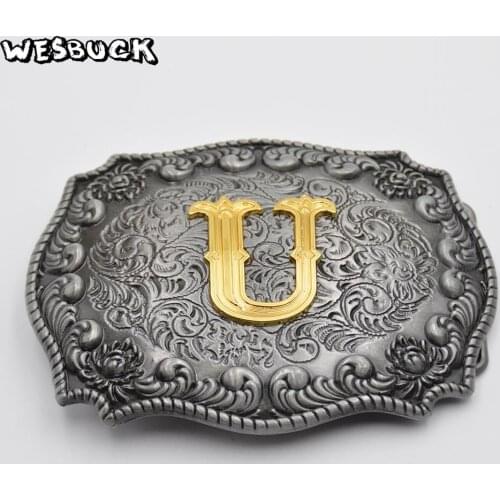 WesBuck Brand Metal 3D U Initial Letter Belt Buckle
