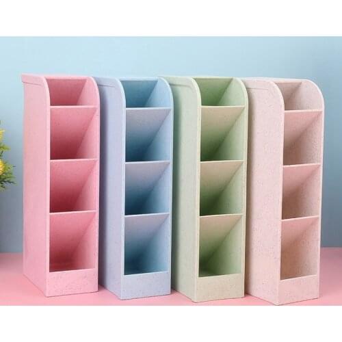 Multi-function Desktop Pen Holder for Obliquely Inserted 4 Grid Office School Storage Case Desk Pen Pencil Organizer