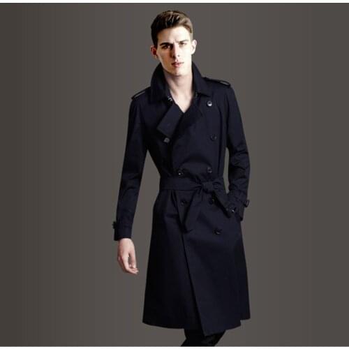 Mens Windbreakers Solid Color Long Men Trench Coat Business Men Fashion Autumn Jackets S-5Xl