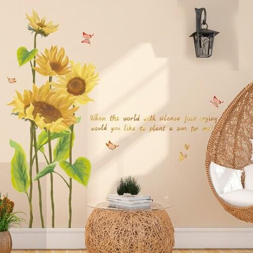 Sunflower Wall Stickers Flower Room Decor Aesthetic Self-adhesive Wall Decals Creative Bedroom Living Room Decoration Mural PVC