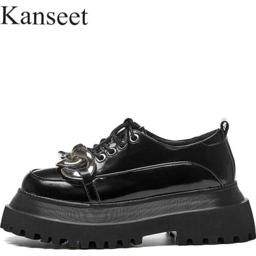 Kanseet 2021 New Women Pumps Spring Autumn Genuine Leather Shoes Fashion Round Toe High Quality Handmade Thick Bottom Flats