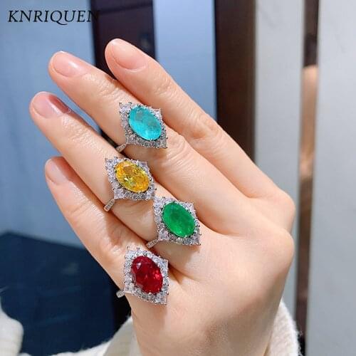 New Arrival 925 Sterling Silver 8*12mm Paraiba Tourmaline Ruby Citrine Rings for Women Vintage Cocktail Party Ring Jewelry Gift