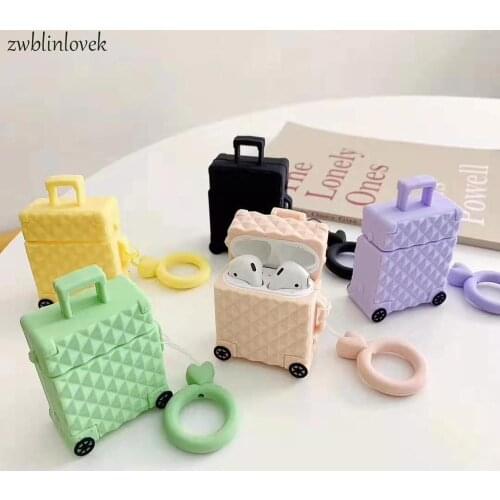 New fashion keychain simulation luggage silicone case for airpods 1 2 earphone protector cover keyring for female gift