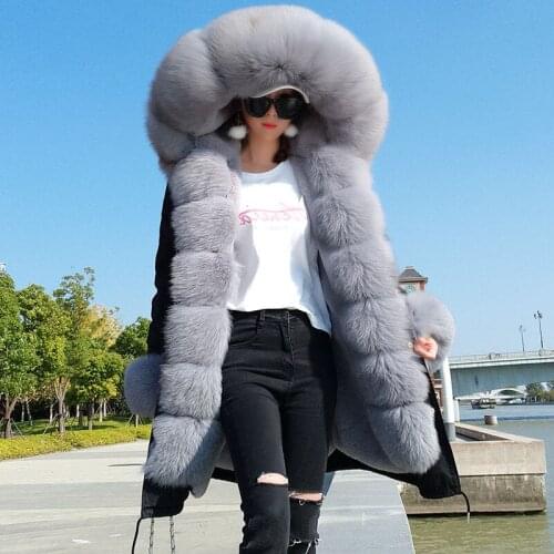 Maomaokong Winter Women Natural fox fur coats Real Fur Long Black Jacket Cotton thick warm parkas Faux fur lining