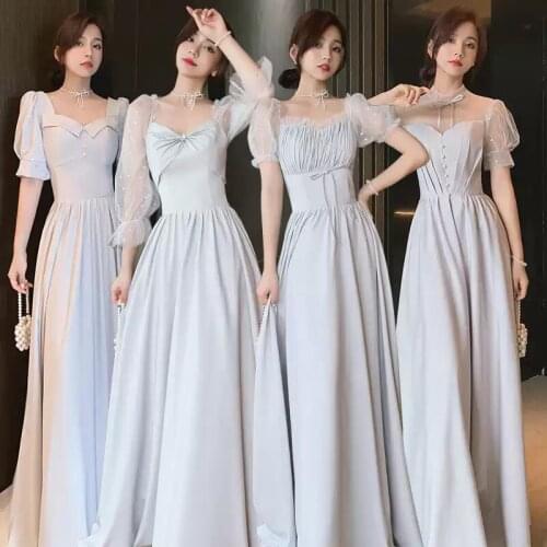 Bridesmaids Dresses Simple V-Neck Full A-Line Pleat Lace Jersey Floor-Length Luxury Gray Vintage Women Wedding Party Gown E484
