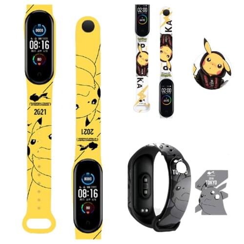 Pokemon Pikachu Stitched Miracle Strap for Mi Band 6 5 4 3 for Wristband Star Wars NFC Silicone Wristband Bracelet Replacement