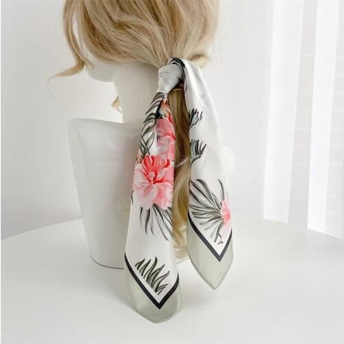 Headband Silk Satin Women Small Square Scarf Bandana Fashion Hair Band Wrist Bag Foulard Muslim Summer Scarves Shawl 2021 Design