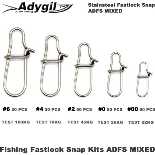 Adygil Fishing Stainsteel Fastlock Snap Kits ADFS FASTLOCK SNAP MIXED #6 #4 #2 #0 #00 200pcs/lot
