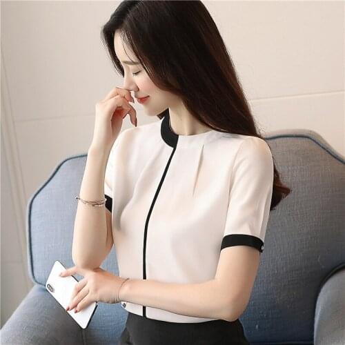 Chiffon Short Sleeve Women Blouse Shirt Elegant Office Ladies Women Tops Casual Slim Solid Red New Women Clothing 0215 40