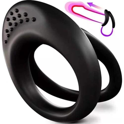 Silicone Bondage Erection Penis Double Cock Ring Ball Restraint Male Chastity Cage Delay Ejaculation Massage Lock Sex Toy