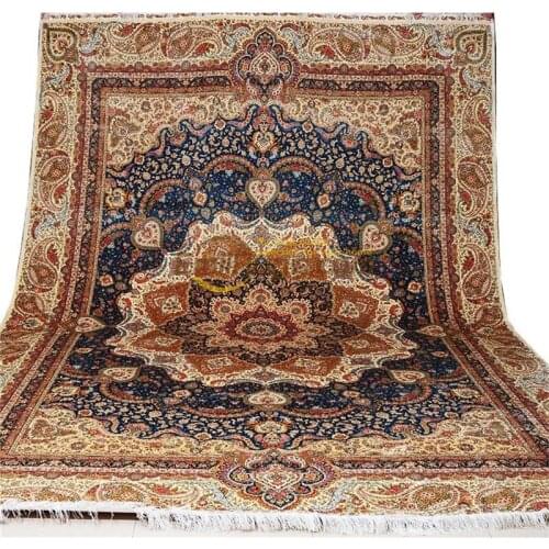HandKnotted Blue Wool And Silk Rug Handmade Beautiful Livingroom Carpets