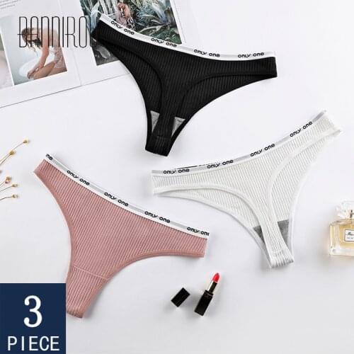 BANNIROU Cotton Panties Woman Underwear T-back Female Sports G-string Soft High Quality Thongs For Woman 3 Pcs Free Shipping New