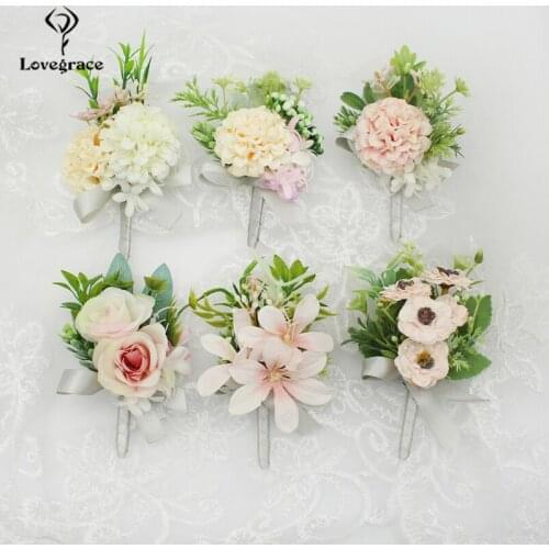 Lovegrace Corsage Unique Design Groom Boutonniere Bride Wrist Corsage Handmade Bracelet Pink Rose Orchid Creative Wedding Flower