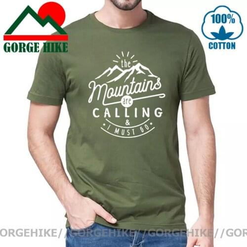 GorgeHike The Mountains Are Calling And I Must Go Hiking T Shirts Men Printed Tops Vintage T-Shirts Crew Neck 100% Cotton Tees