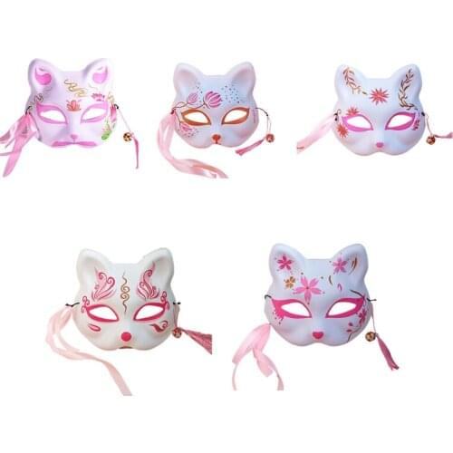 Cherry Blossom Cat Mask Japanese Style Cosplay Costume Party Half Face Masks With Tassels Bell Masquerade Festival