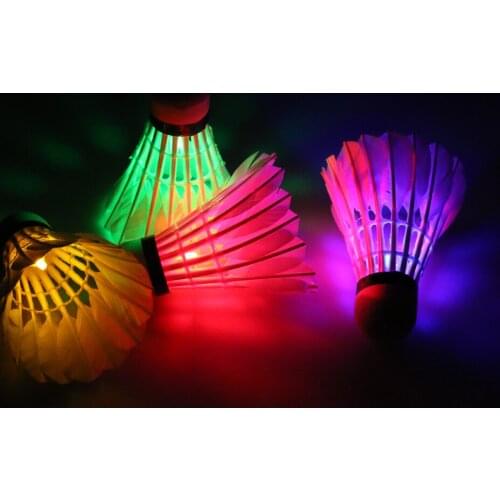 4 Pieces LED Light Badminton Dark Night Glow Feather Games Shuttlecock