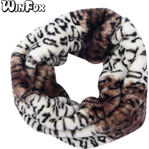 Winfox Fashion Faux Fur Leopard Print Neck Tube Scarf Womens Winter Soft Warm Snood Lic Scarfs For Ladies