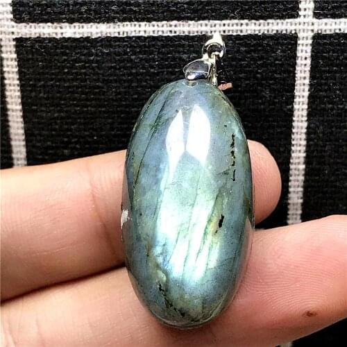 Top Natural Labradorite Pendant Jewelry For Woman Man Blue Yellow Light Crystal 32x17x13mm Beads Silver Moonstone Gemstone AAAAA