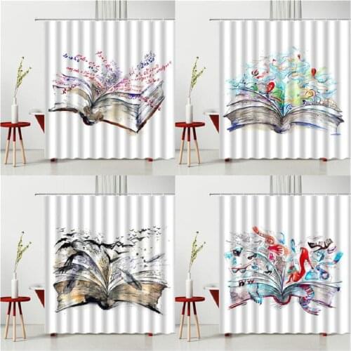 Shower Curtain Cartoons Magical Magic Book Pattern Bathtub Decoration Hanging Curtain Bathroom Partition Multiple Size With Hook