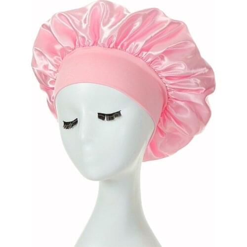 1 Pcs Satin Silk Bonnet Solid Color Unisex Sleeping Hat Wide Edge High Elasticity Headband Night Sleep Hair Care Cap For Home