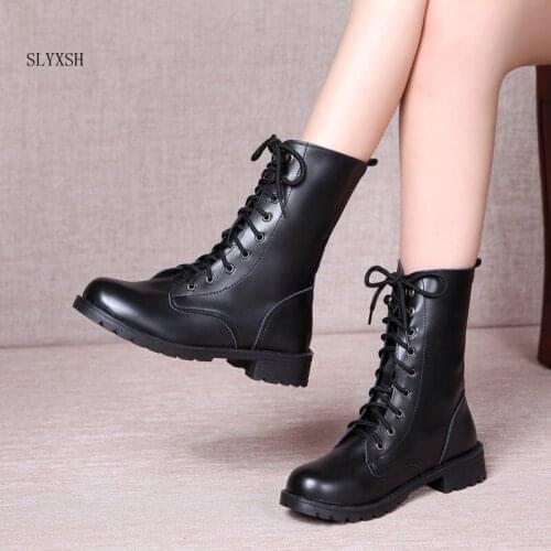 Women Boots British Style Classic Women Motorcycle Boots Punk Bandage Autumn Waterproof Shoes Black Shoes plus size 35-42