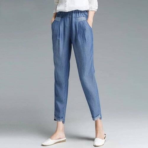 Women Ankle Jeans Plus Size Casual High Waist Harem Pants Cropped Pants Pockets Simple Vintage Summer Style New Fashion