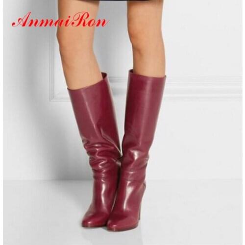 ANMAIRON Basic Slip-On Knee-High Boots Women 2020 Fashion Shoes Woman Round Toe Square Heel Winter Over The Knee Boots 34-43