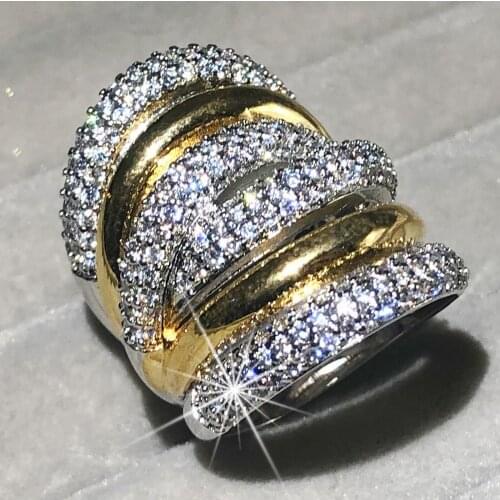 Big 925 silver Cocktail Finger RINGS for women Luxury Gold Plated 238pcs Simulated diamond painting full stone Ring Jewelry