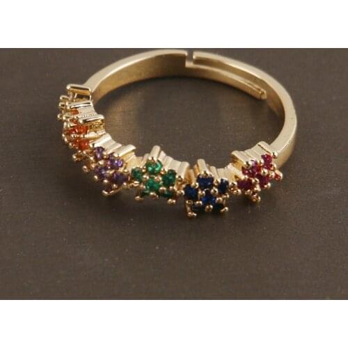 Fashion Gold women ring flower corful adjustable open ring for women crystal copper cubic 5A zirconia ring woman dropshipping
