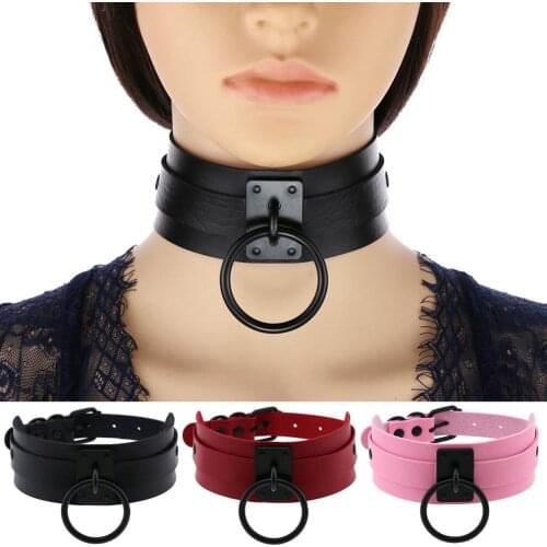 Sexy Punk Gothic Leather Choker Necklace Circle Dangle Nightclub Widen Collar O-necklace Charm Round Chokers Women Jewelry Gift