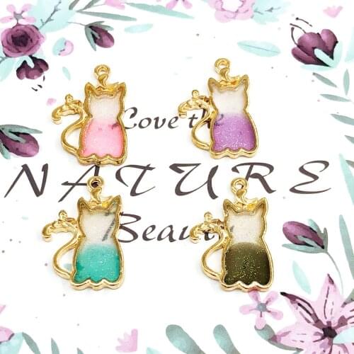 10pcs/lot New Arrival Pearlescent Color CAT Charms 17*26mm Alloy Metal Enamel Charm Pendants For Jewelry Making XL603