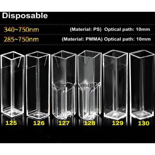 100Pcs/lot 6 Different type 4.5ml/1.5ml 10mm Plastic fluorometer Cuvette, Plastic colorizer