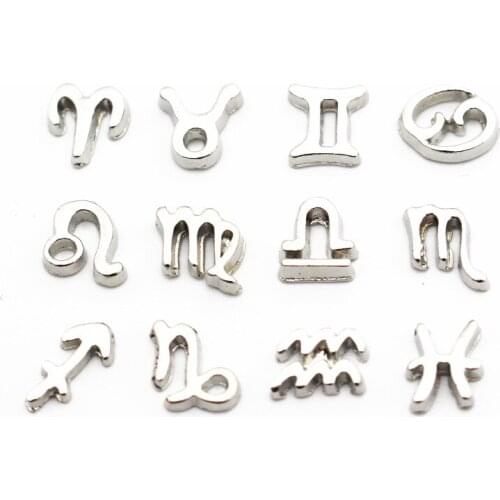 12pcs/lot Metal Silver 12 Constellations Floating Charms Fit Living Glass Memory Floating Lockets Bracelet Necklacec DIY Jewelry