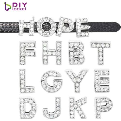1300PCS 8mm Full Rhinestone Silver Color Slide Letters charms Fit 8mm DIY Wristband /Bracelet Wholesale price LSSL01*1300