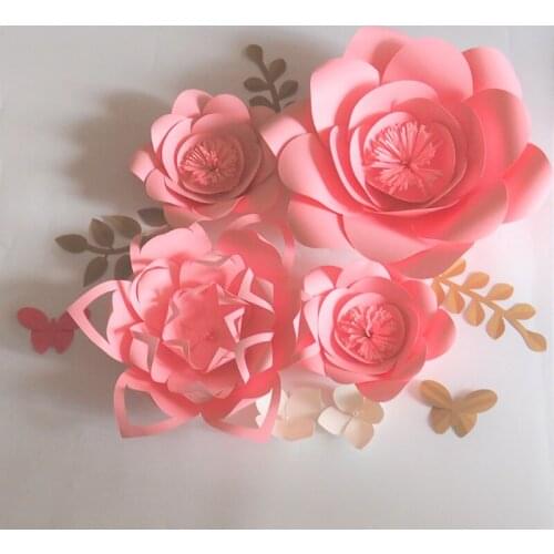 2018 Giant Paper Flowers Backdrops 6PCS+3 Leaves+2 Butterflies Wedding & Event Decor Baby Nursery Baby Shower Windows Display