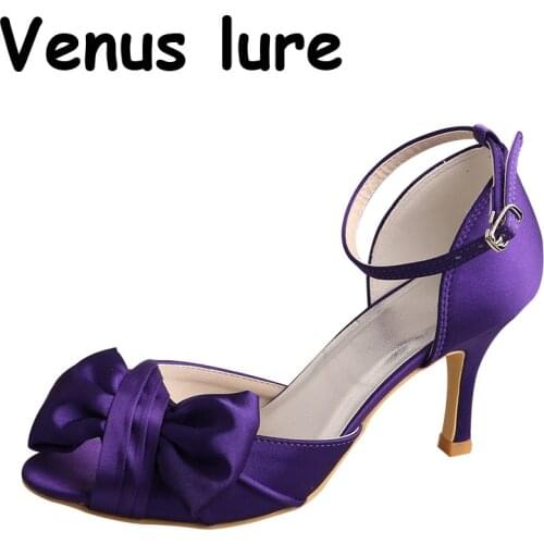 23 Colors Ladies Purple Shoes with Ankle Strap Bow Sandals Size 8