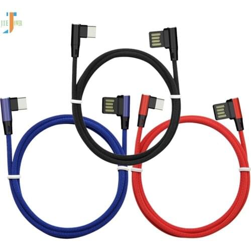 500pcs/lot Type C Cable 2side 90degree Usb C Fast Charge Cable for Xiaomi Note 3 2 2S Samsung GALAXY S8 Nylon Data Cord
