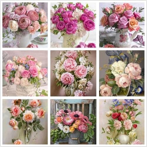 DIY 5D Diamond Painting Full Round Acrylic Mosaic Landscape Home Decor Gift Diamond Embroidery Picture Rhinestone DIY Flowers