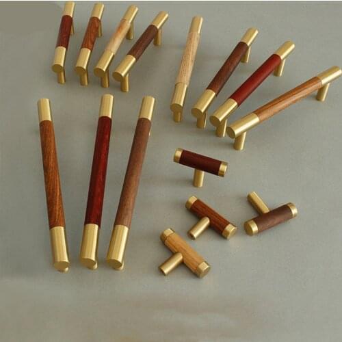 Door Handle of Drawer Cabinet Nordic Modern Minimalist Cabinet Wardrobe Handle Pure Copper Red Pear Solid Wood Brass Handle