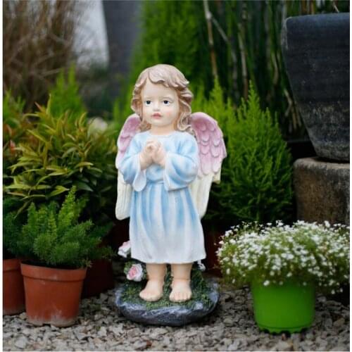 European Colorful Cute Angel Girl Cement Statues Ornaments Outdoor Courtyard Figurines Decoration House Garden Sculpture Crafts