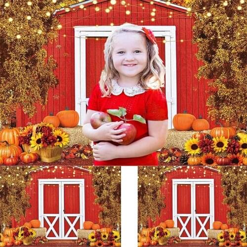 Autumn Farmhouse Barn Photography Backdrop Fall Harvest Sunflower Pumpkin Floral Scene Setter Background Thanksgiving Day Party