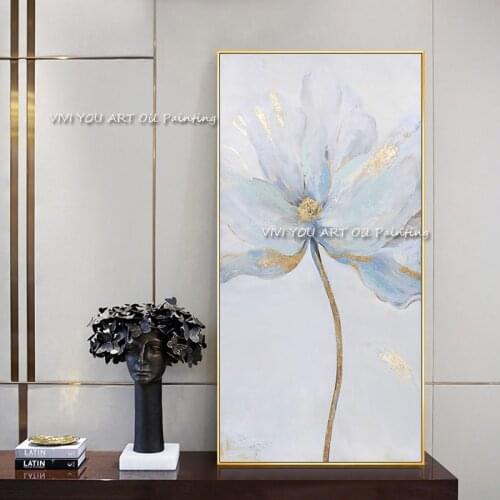 The Hot Sales Big Blue Gold Flower Wall Art Canvas Handpainted Cuadro Modern Abstract Painting Wall Pictures for Home Decor