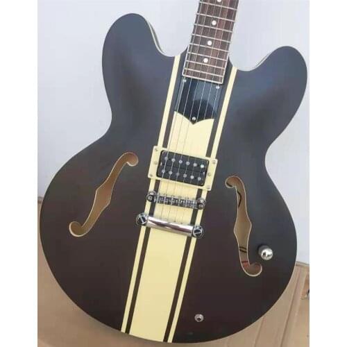 Grote-guitarra eléctrica de arce flameado de Color café, cuerpo hueco, orificios dobles F, cuerpo delgado, diapasón de palisand