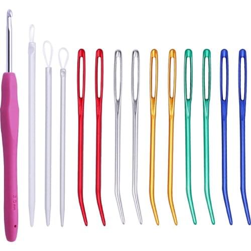 Imzay 16PCS Knitters Wool Large Eye Blunt Needles Yarn Needle, Bent Needle Tapestry Needle Set, Wool Needles and Crochet Hooks