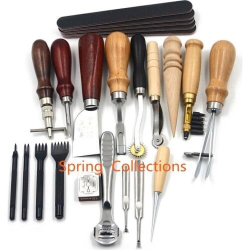 Leathercraft Tools 18pcs Kit Punch Stitching Sewing Leather Tools DIY Stamp Hand Gift Home Handwork Accessories Leather Crafts