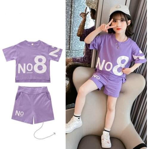 Hot Summer New Girls Clothing Sets Short Sleeve Letter T-shirt+ Short Pant 2Pcs Suit For Sport Casual Kids Clothing Sets 3T-12T
