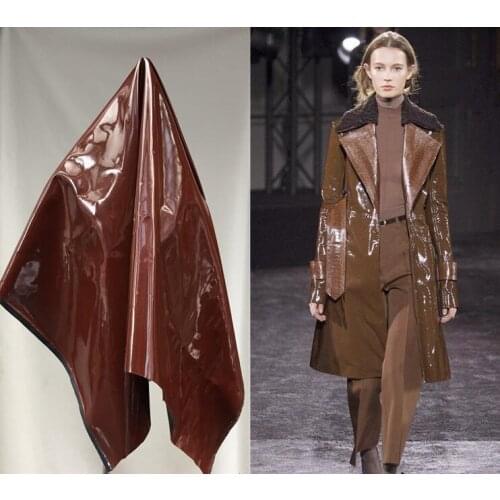 Brown High Elastic PU Bright Light Mirror knitting Leather fabric sofa handbag waterproof gloves diy textiles fabric,A515